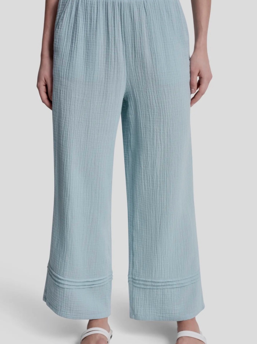 DKNY Mineral Blue Wide-Leg Cotton Gauze Pants